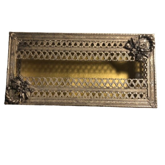 Vintage Hollywood Regency Gold Filigree Slim Tissue Box Holder Cover #2563-2.5 - Picture 1 of 5